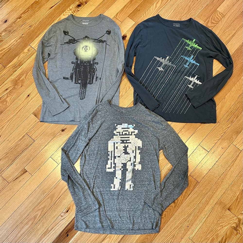 Three J.Crew Size 14 Long Sleeve Grey graphic t-shirts
